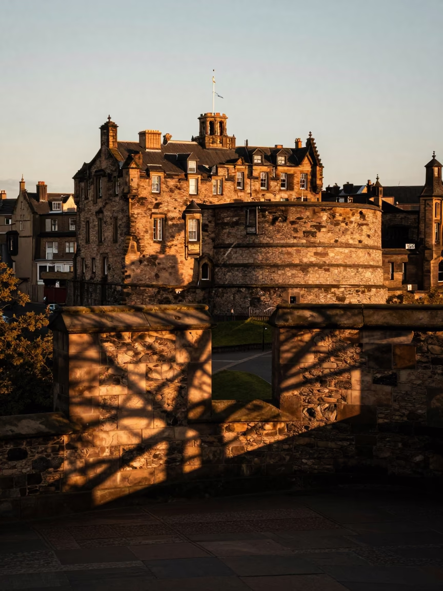 Edinburgh Evening Light on Castle Hill with Wicker Shadow and Hand Mirror in in Edinburgh, United Kingdom