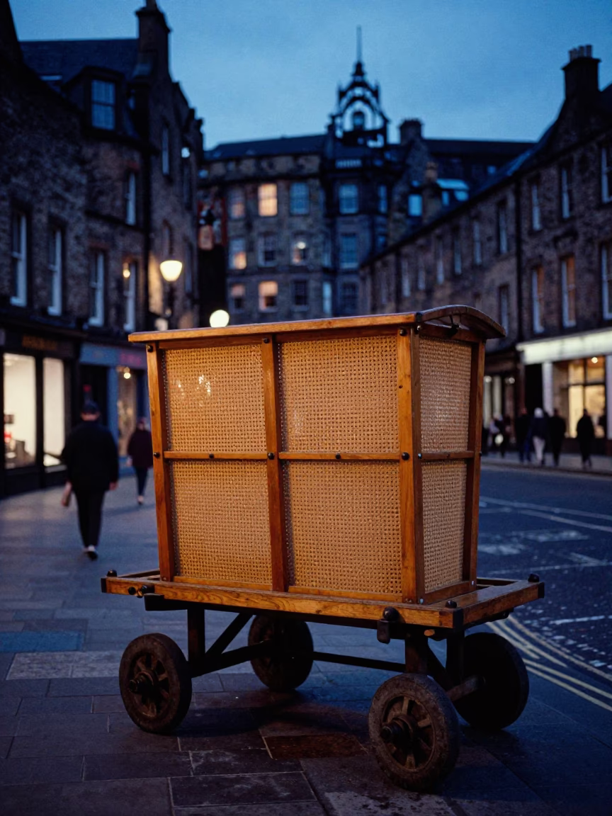 Edinburgh Evening Street Scene with Woven Cane Texture and Urban Details in in Edinburgh, United Kingdom