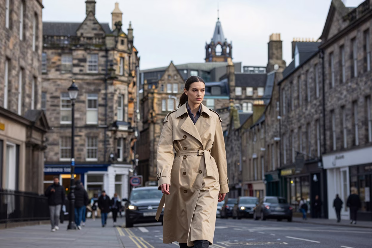 Edinburgh High Street Fashion Photography Early Afternoon Urban Street Scene in in Edinburgh, United Kingdom