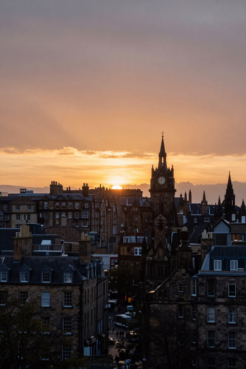Edinburgh Hour Sunset at Sunset Light in in Edinburgh, United Kingdom