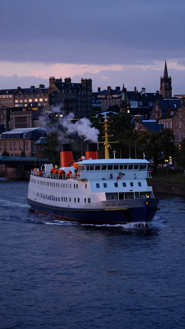 Edinburgh Indigo Twilight Chain Ferry Crossing River View in in Edinburgh, United Kingdom