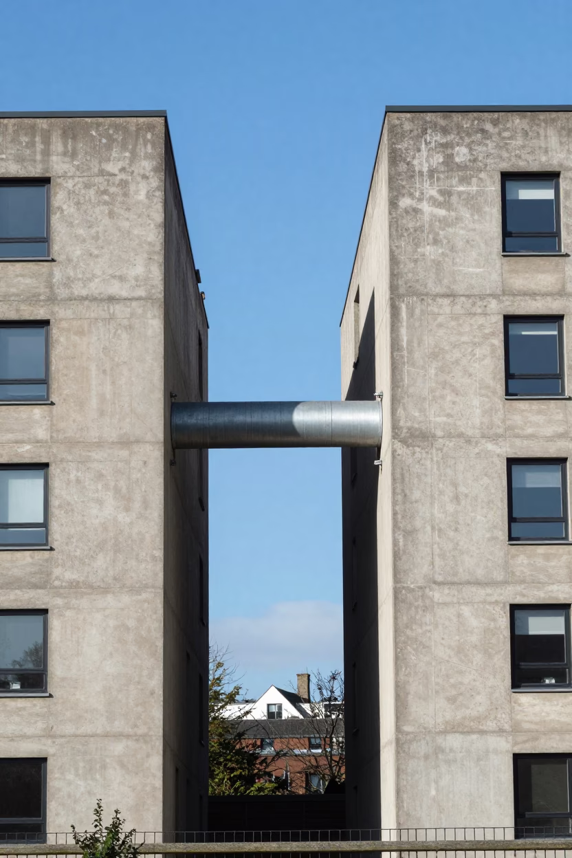 Edinburgh Noon Light Concrete Apartment Blocks District Heating Pipes in in Edinburgh, United Kingdom