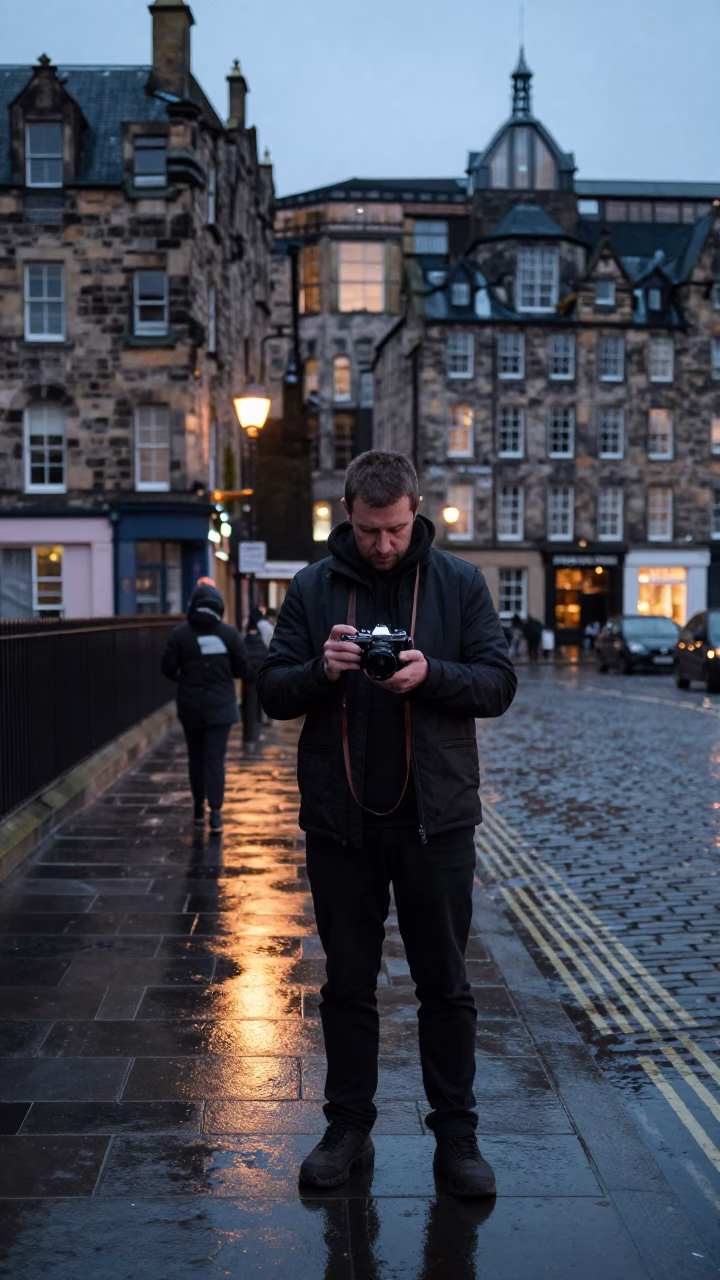 Edinburgh Street Photographer at The Early Evening Light in in Edinburgh, United Kingdom