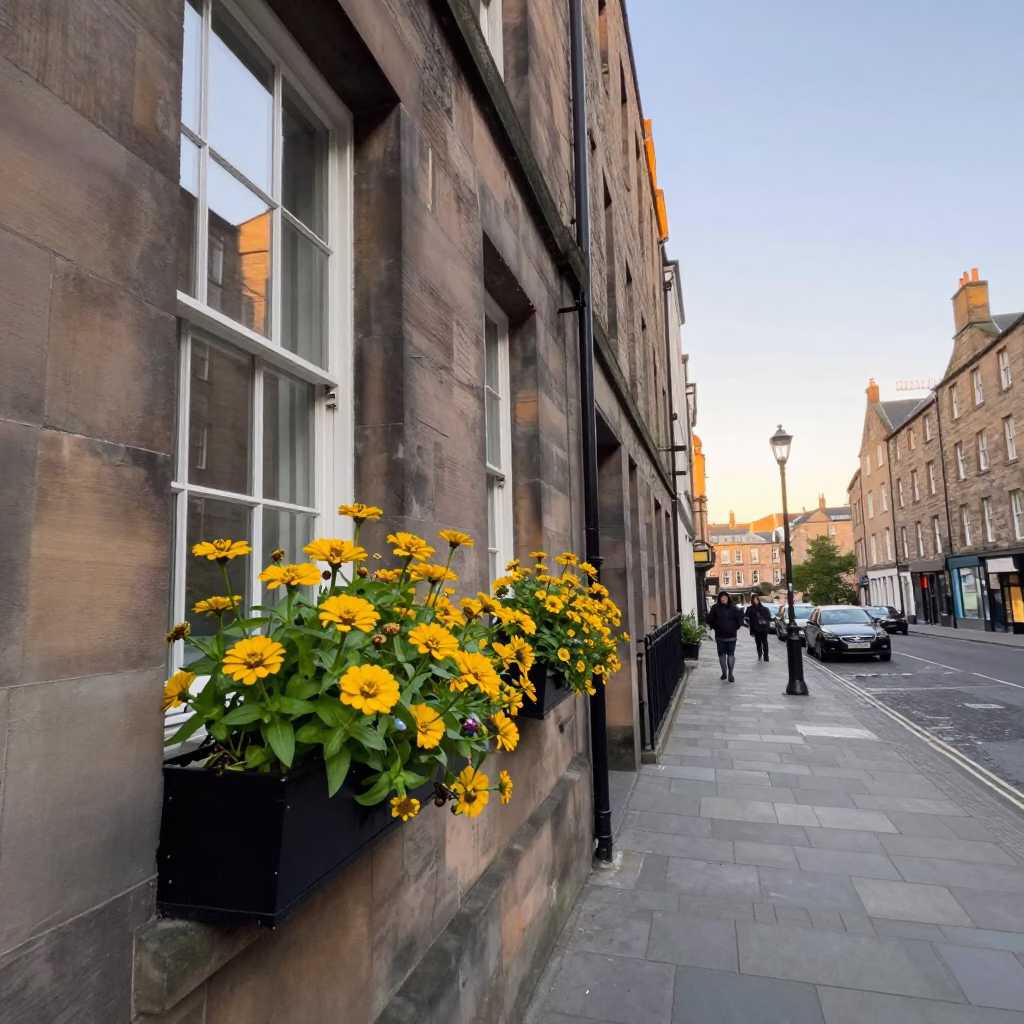 Edinburgh Street Scene at The Early Morning Light in in Edinburgh, United Kingdom