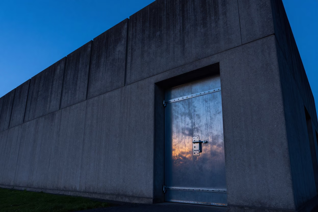 Edinburgh University Brutalist Concrete Building in Indigo Twilight in in Edinburgh, United Kingdom