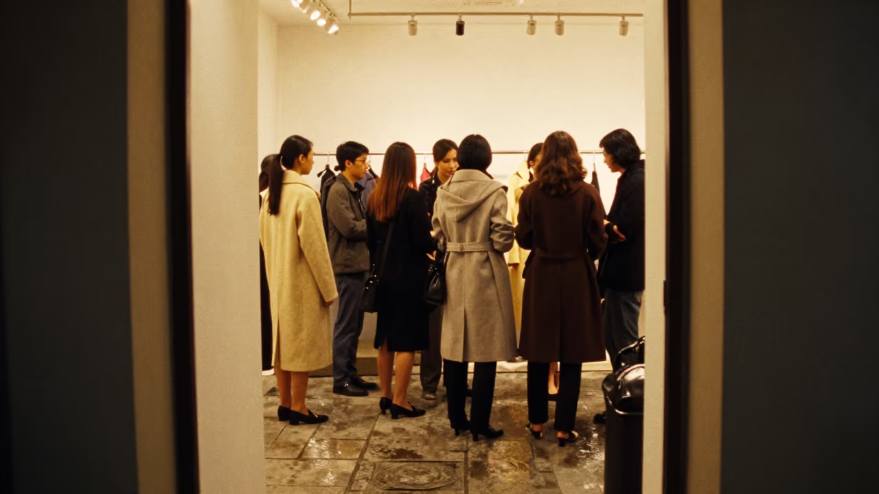 Editors in Sculptural Coats at Hanoi Showroom in inside a minimalist showroom near French Quarter, Hanoi