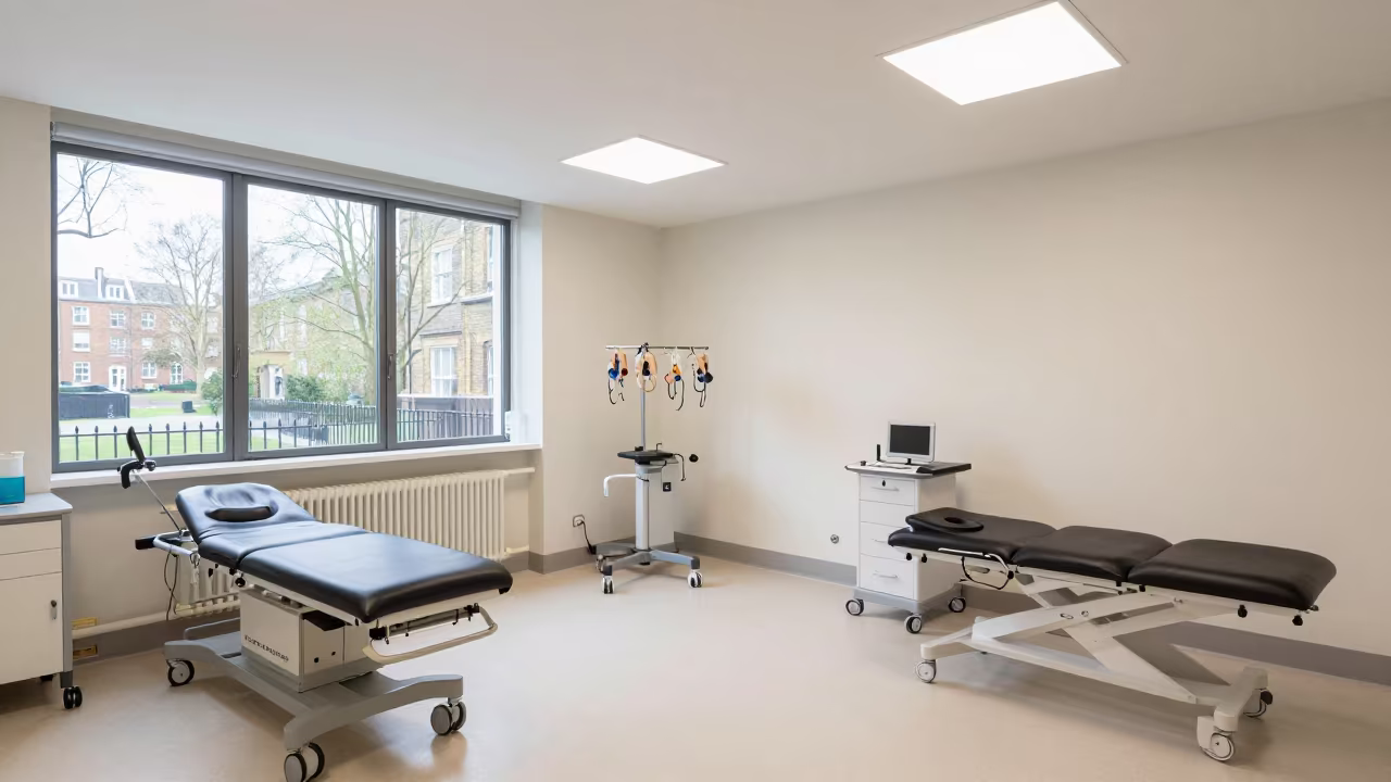 EEG Cap Drying Stand in London Clinic in inside a recovery area with treatment stations aligned in London