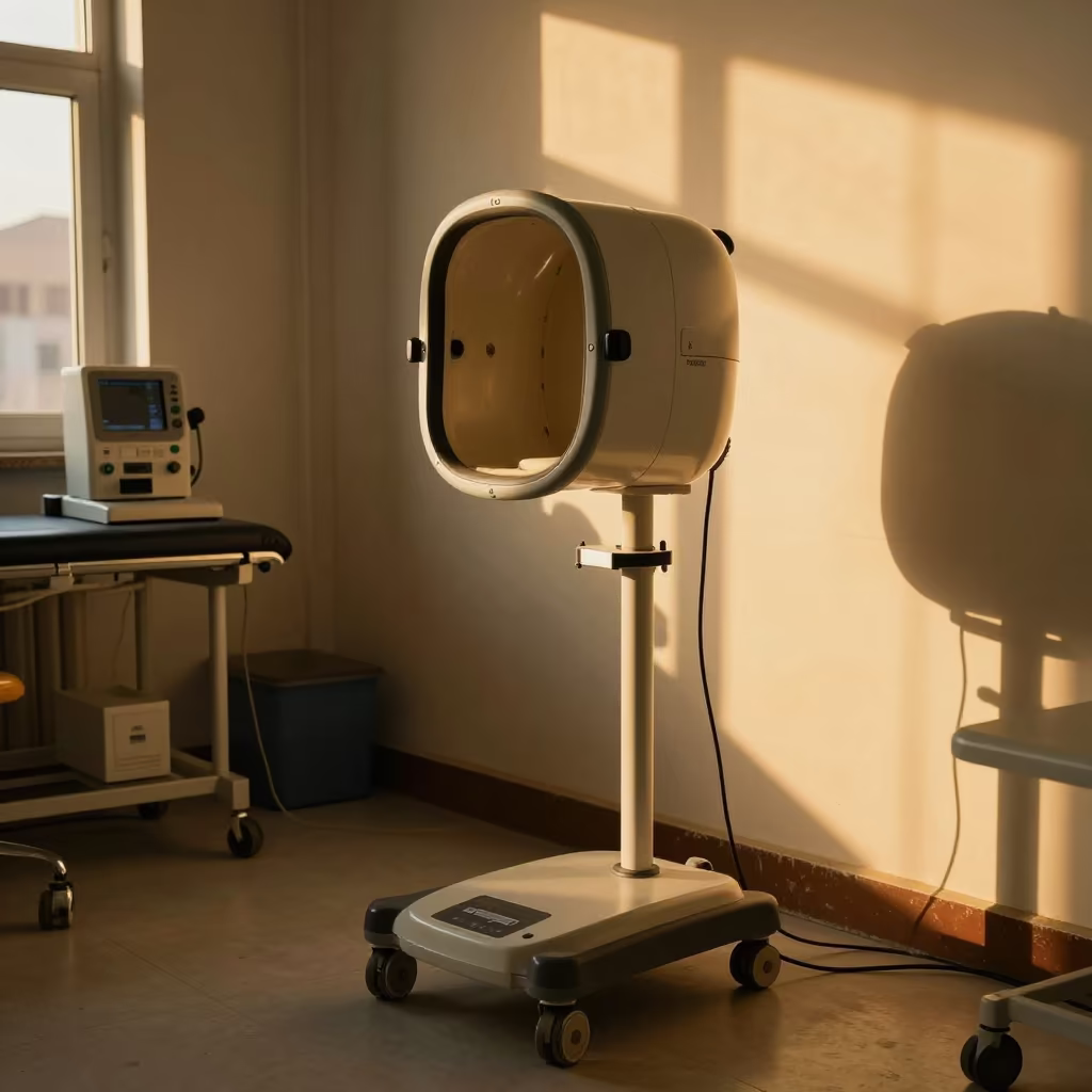 EEG Cap Drying Stand Sunset Light in inside a recovery area with treatment stations aligned in Jisr ash-Shughur