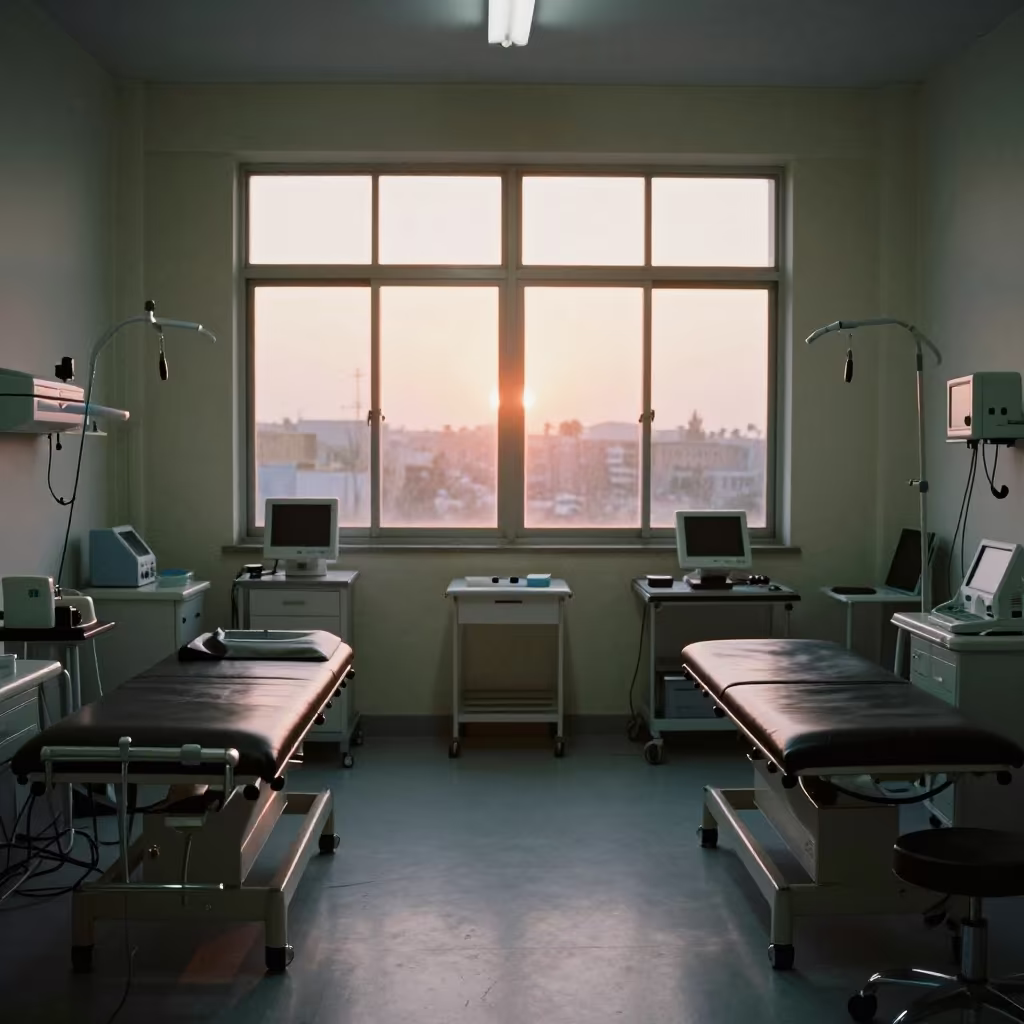 EEG Cap Stand in Aligarh Clinic at Sunset in along a therapy corridor with organized equipment in Aligarh