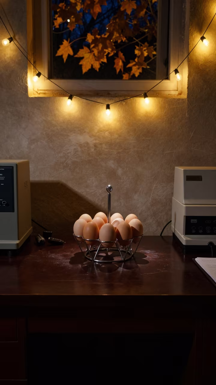 Egg Turning Rack on Desk in Golmud Night in on a writing desk in Golmud