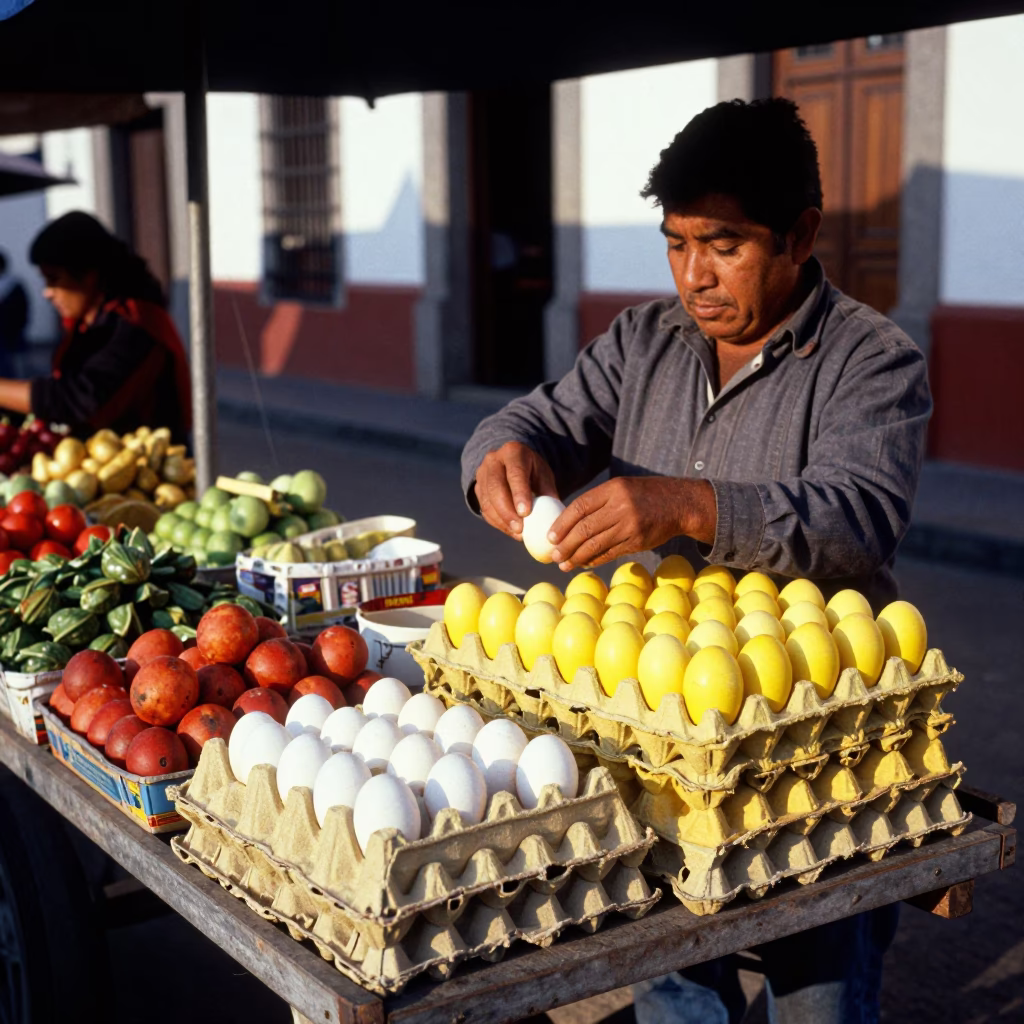 Eggs in Quito at Clear Late-afternoon Light in in Quito, Ecuador