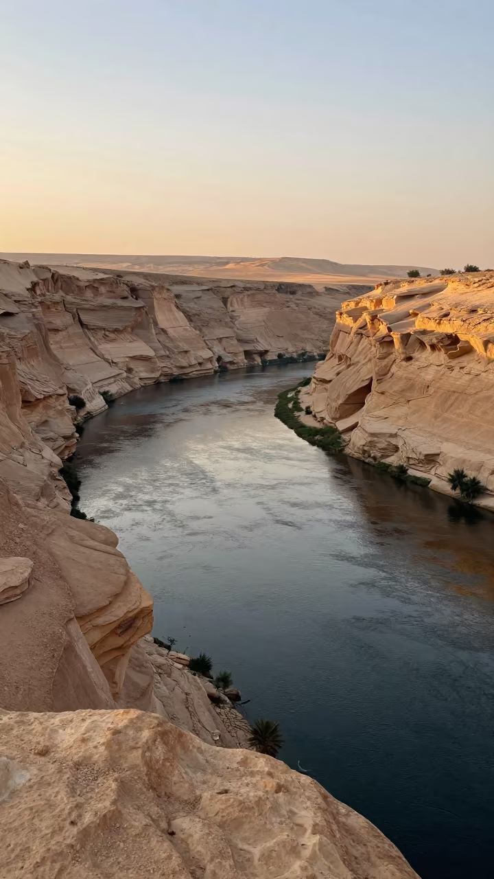 Egypt River Canyon Sediment Layers Sunset in across a floodplain after rain in Egypt
