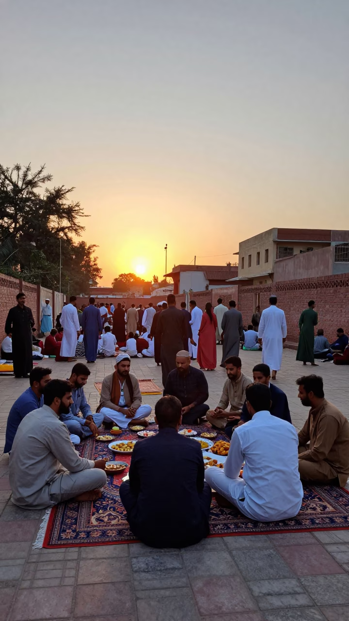 Eid al-Fitr family gathering with sweets in Hyderabad India at sunset in in Hyderabad, India