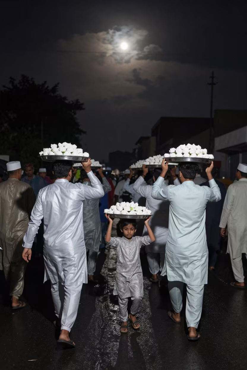 Eid Family Sweets Moonlight Junagadh Night in at a festival street procession in Junagadh