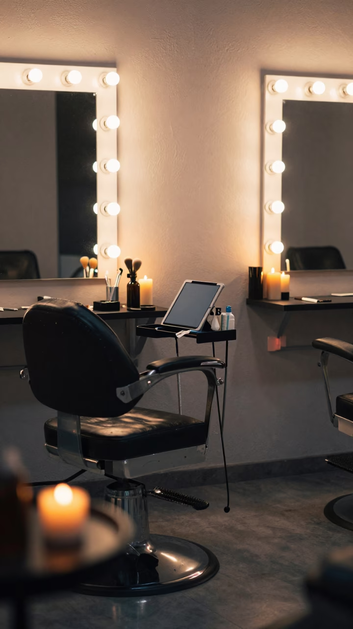 El Alto Barber Station Twilight Candlelight in at a barber station beneath mirror bulbs in El Alto