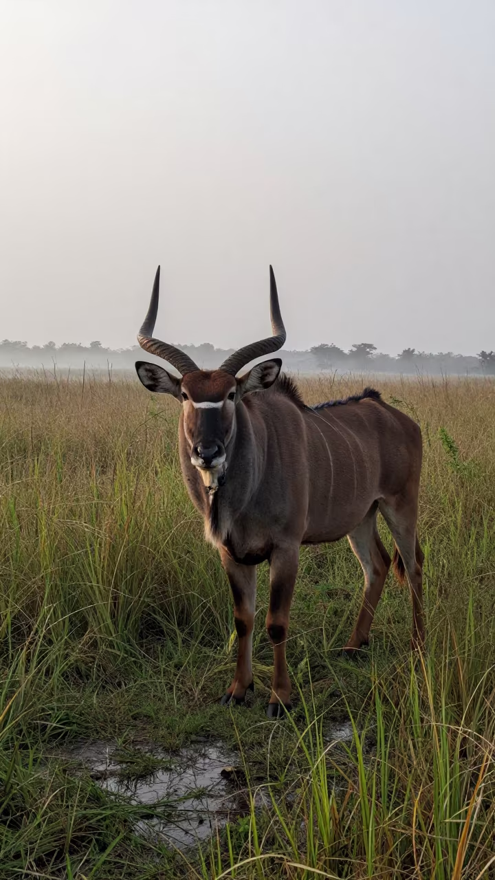 Eland Bull Standing in Morning Mist in in Odisha