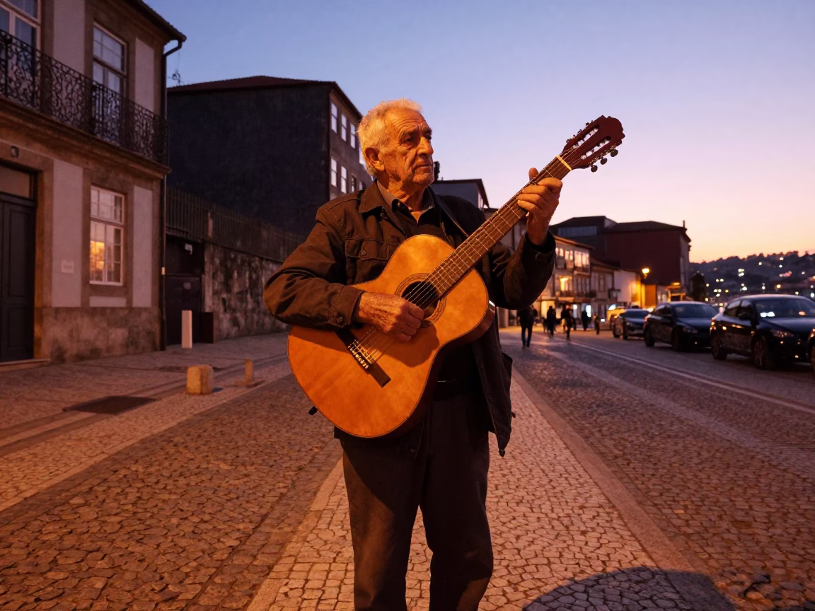 Elderly Man at Copper-toned Light Before Dusk in Porto in in Porto, Portugal