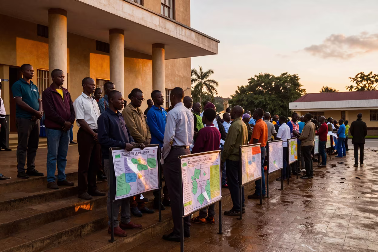 Eldoret City Hall Queue in Firelight in on the steps of city hall near Eldoret