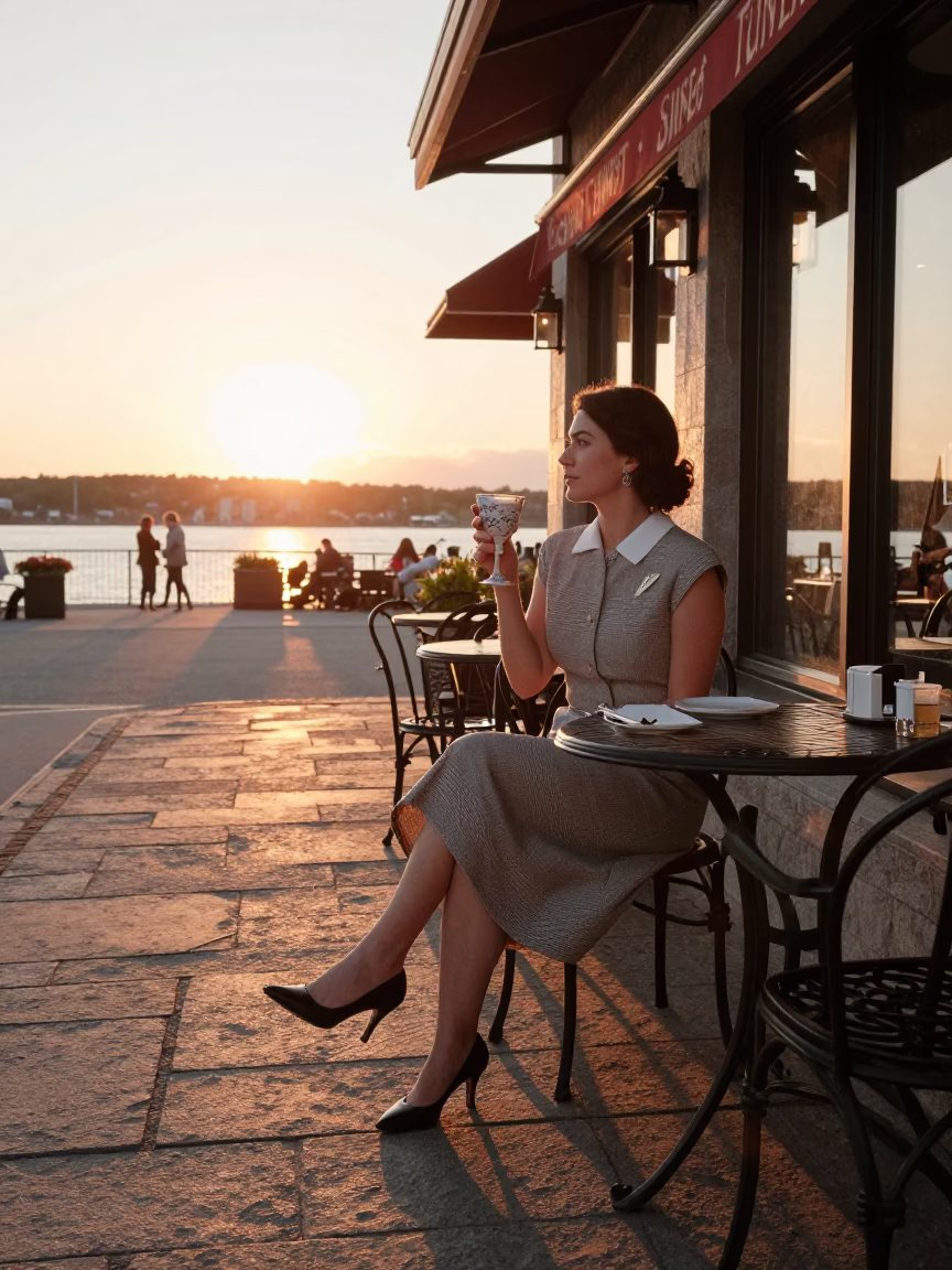 Elegant Sunset Dining at Montreal's Old Port with Fine China and Linen in in Montreal, Quebec, Canada