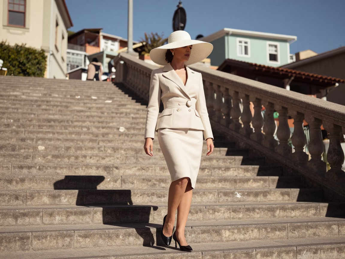 Elegant Woman at Bright Midmorning Light in Valparaiso in in Valparaiso, Chile