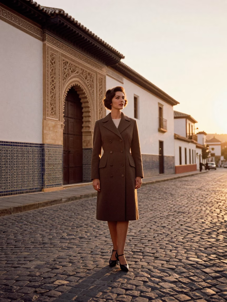 Elegant Woman at First Light Of Dawn in Granada in in Granada, Spain