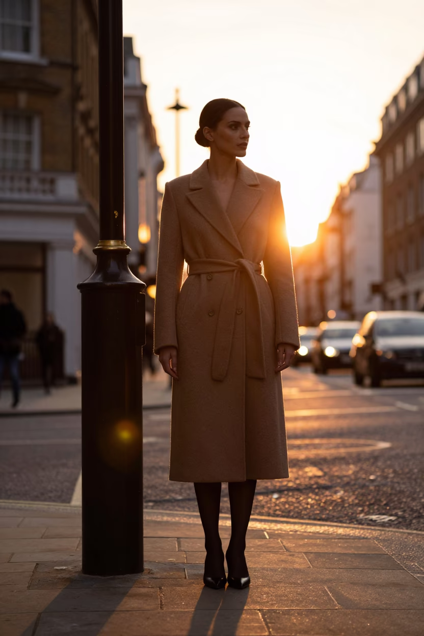 Elegant Woman at Honeyed Evening Light in London in in London, United Kingdom