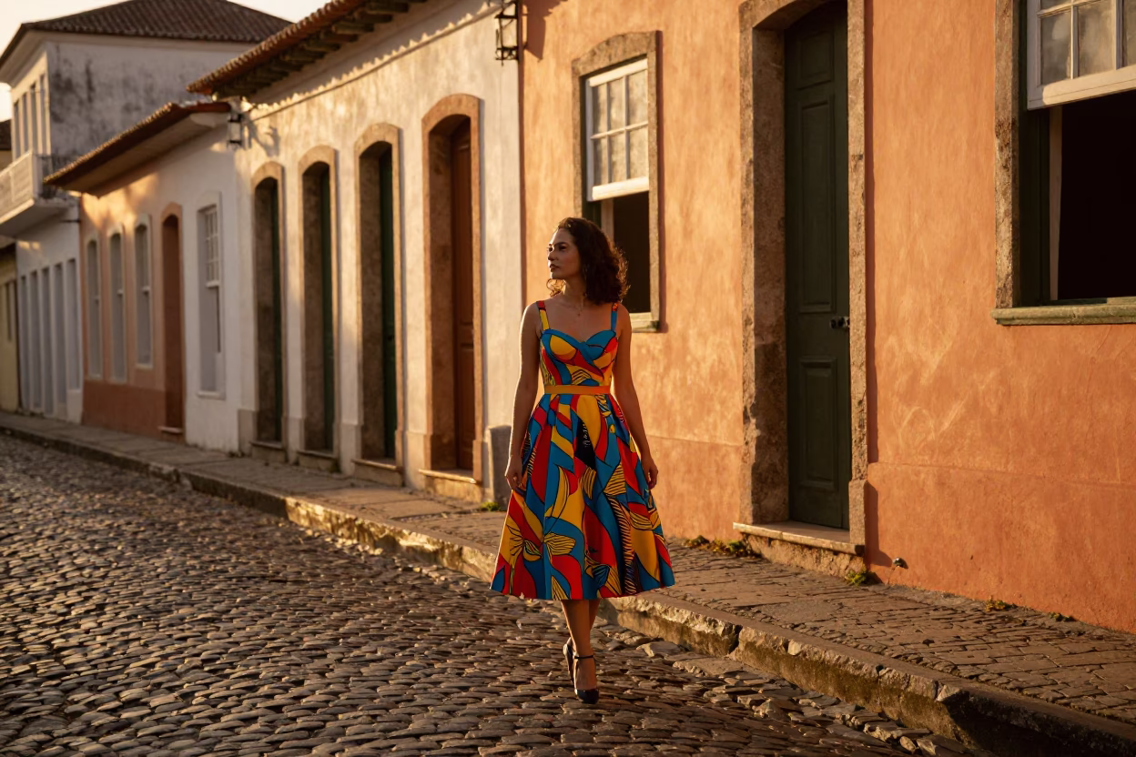 Elegant Woman at Honeyed Evening Light in Salvador in in Salvador, Brazil