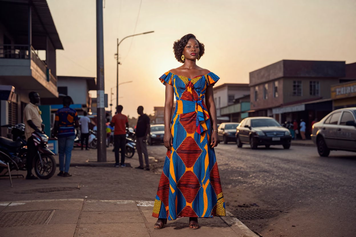 Elegant Woman at Nautical Dawn Light in Accra in in Accra, Ghana