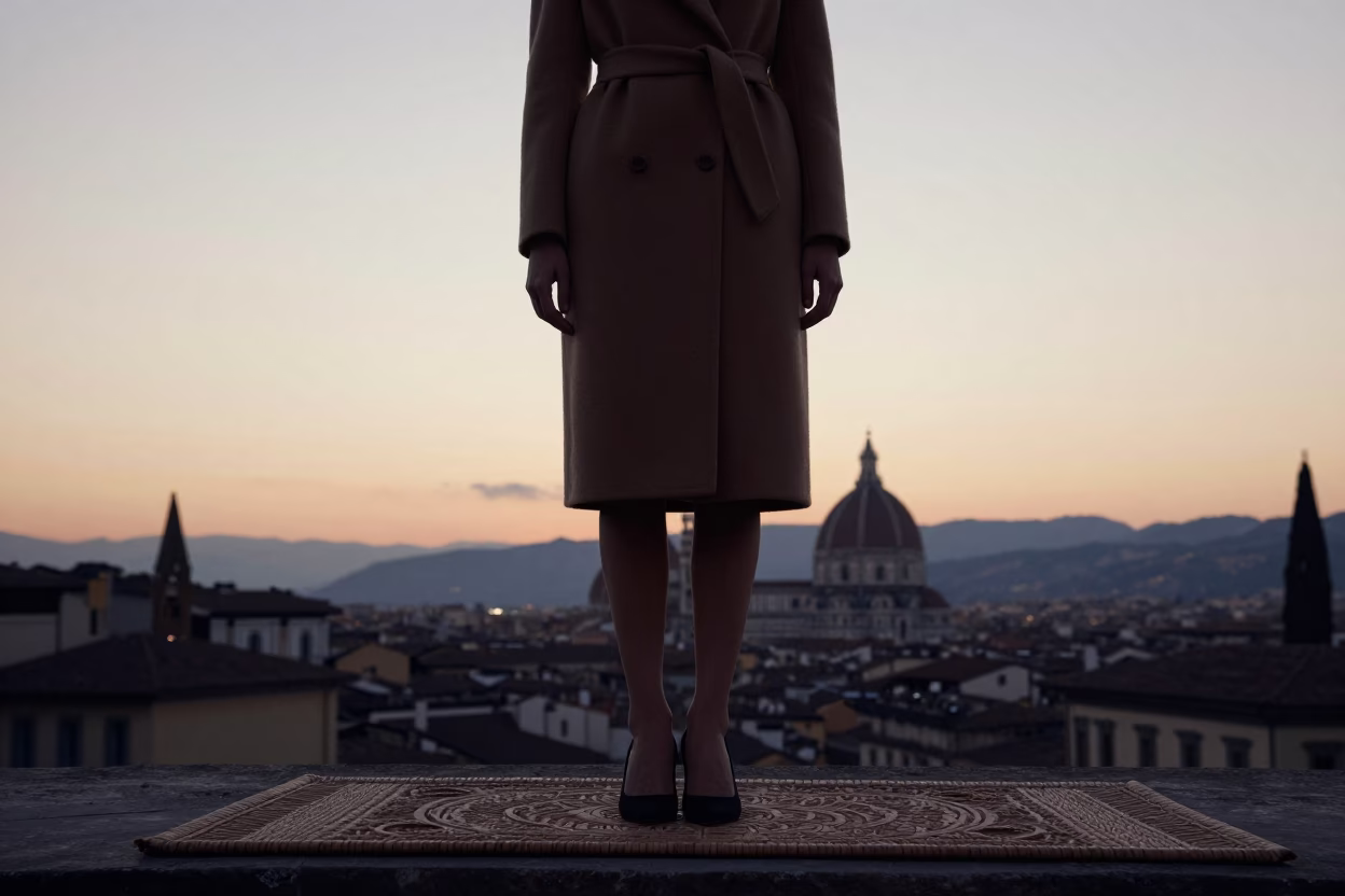 Elegant Woman at The Still Hours Before Dawn Light in Florence in in Florence, Italy