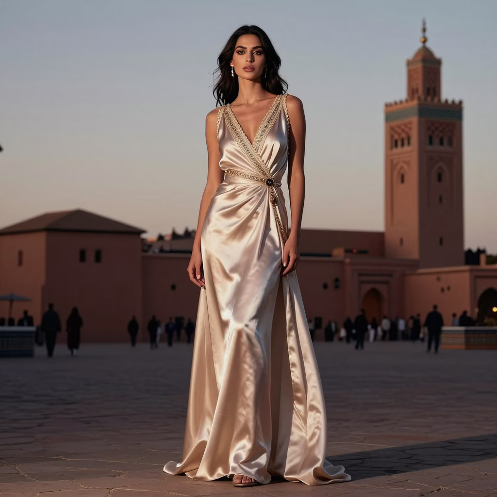 Elegant Woman Evening in Marrakech at The Early Evening Light in in Marrakech, Morocco