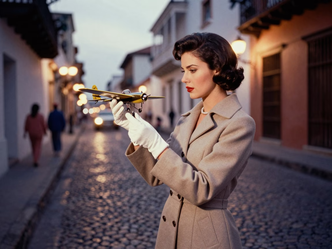 Elegant Woman Evening Street Scene in Cartagena in in Cartagena, Colombia
