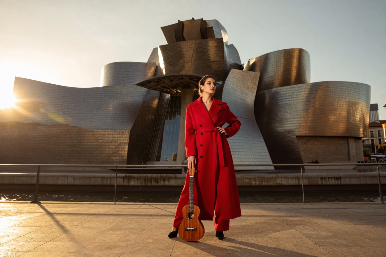 Elegant Woman in Bilbao at Golden Hour in in Bilbao, Spain