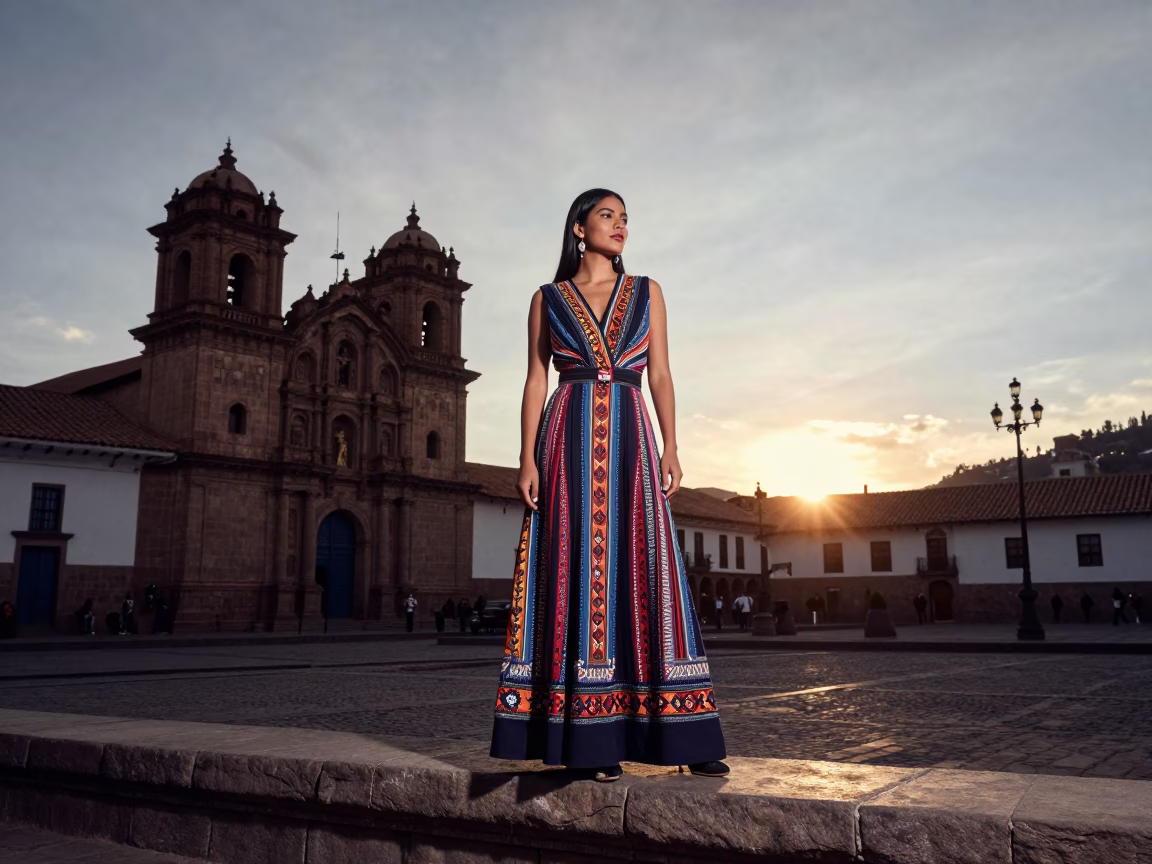 Elegant Woman in Cusco at As The Sun Drops Toward The Horizon in in Cusco, Peru