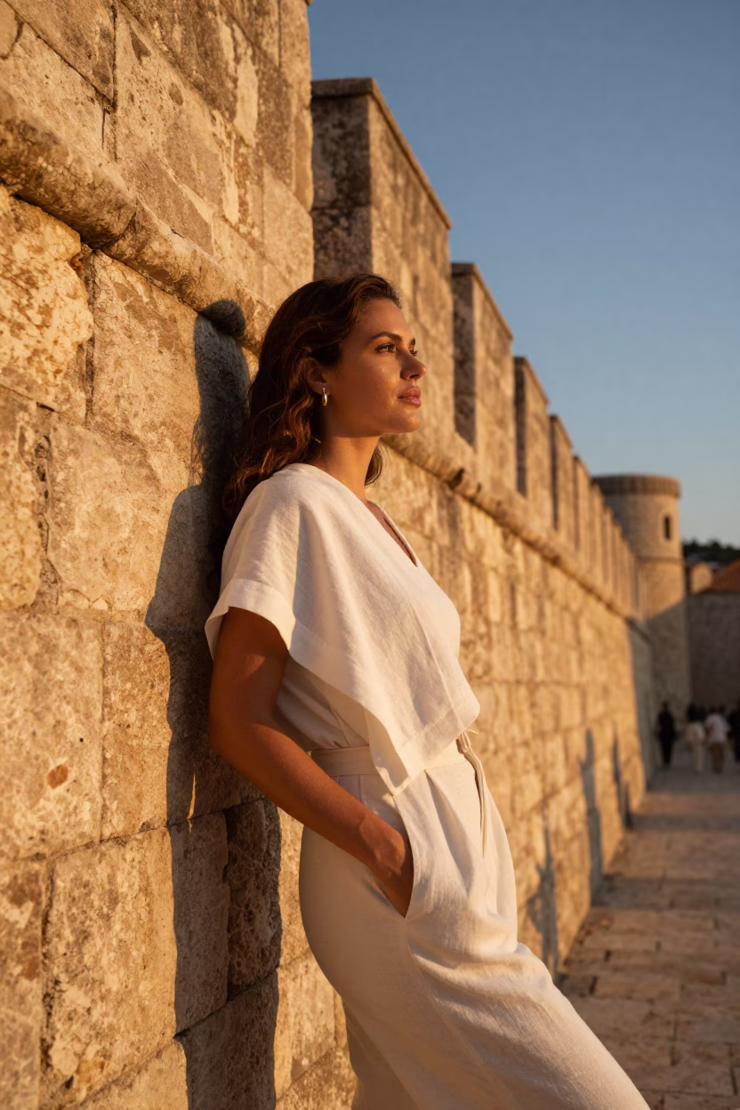 Elegant Woman in Dubrovnik at Golden Hour in in Dubrovnik, Croatia