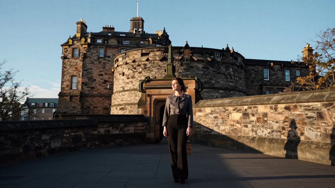 Elegant Woman in Edinburgh at Clear Late-afternoon Light in in Edinburgh, United Kingdom