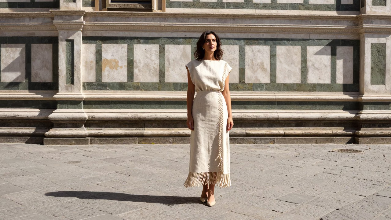 Elegant Woman in Florence at The Flat Glare Of Noon Light in in Florence, Italy
