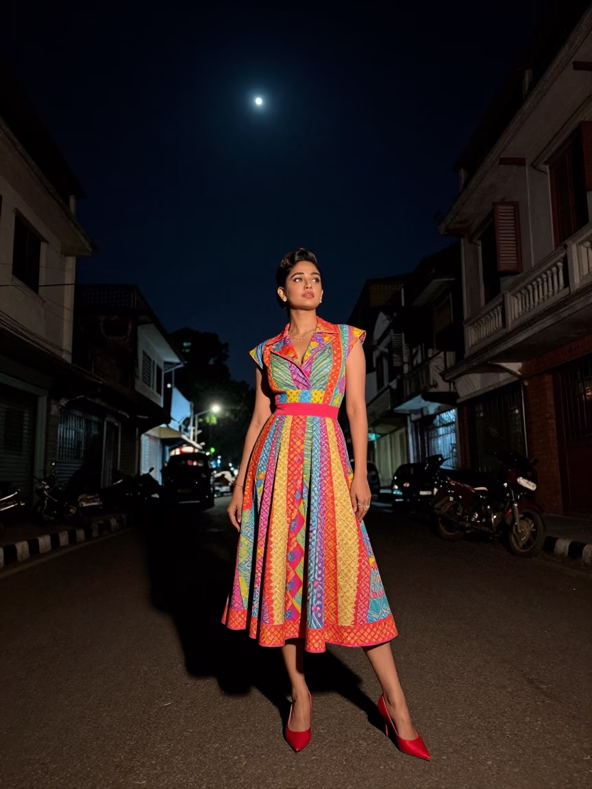 Elegant Woman in Kolkata at The Deepest Night Sky Light in in Kolkata, India