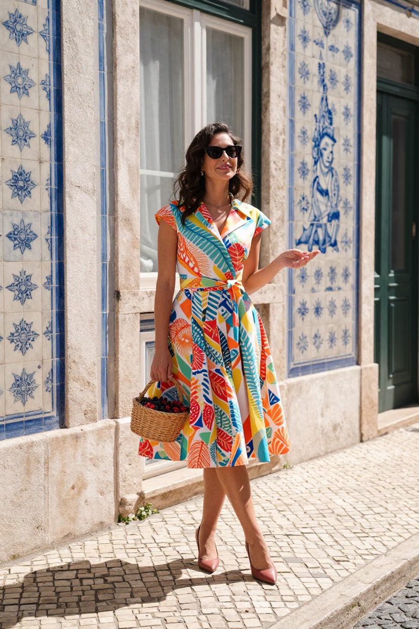 Elegant Woman in Lisbon at Midday Light in in Lisbon, Portugal