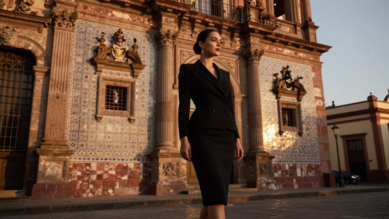 Elegant Woman in Mexico City at Honeyed Evening Light in in Mexico City, Mexico