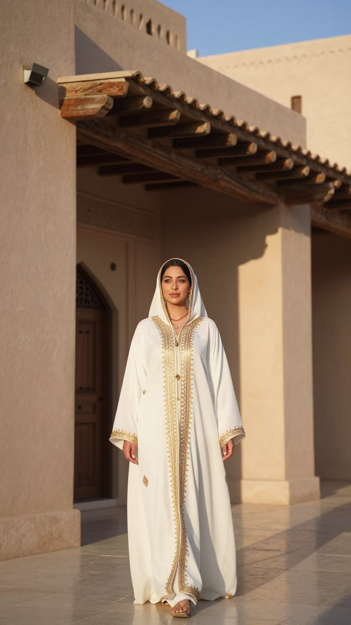 Elegant Woman in Muscat at Clear Late-afternoon Light in in Muscat, Oman