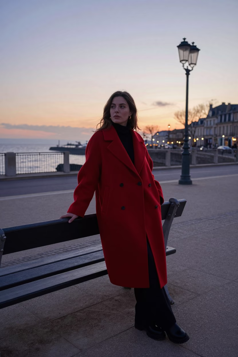 Elegant Woman in Nice at The Still Hours Before Dawn Light in in Nice, France