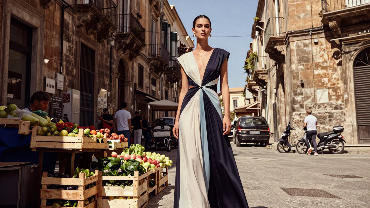 Elegant Woman in Palermo at Midday Light in in Palermo, Italy