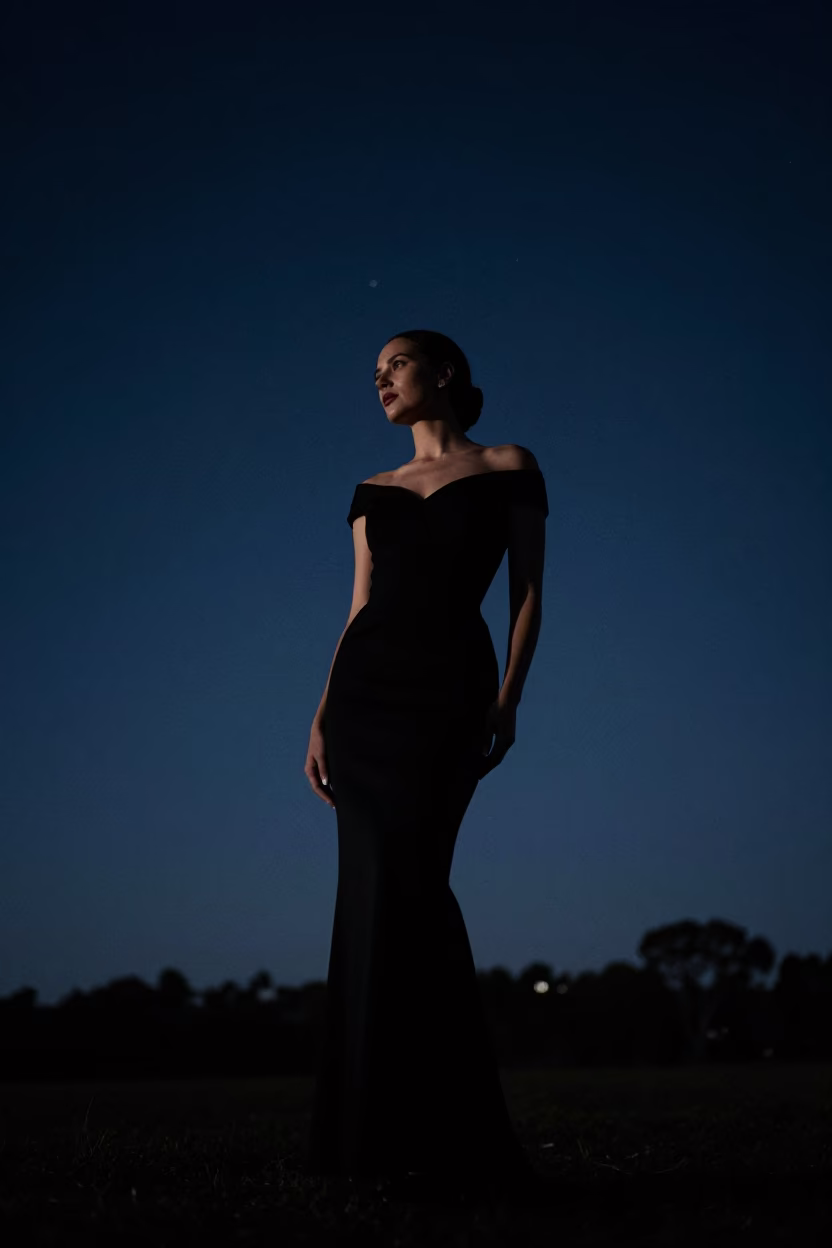 Elegant Woman in Perth at The Deepest Night Sky Light in in Perth, Western Australia, Australia