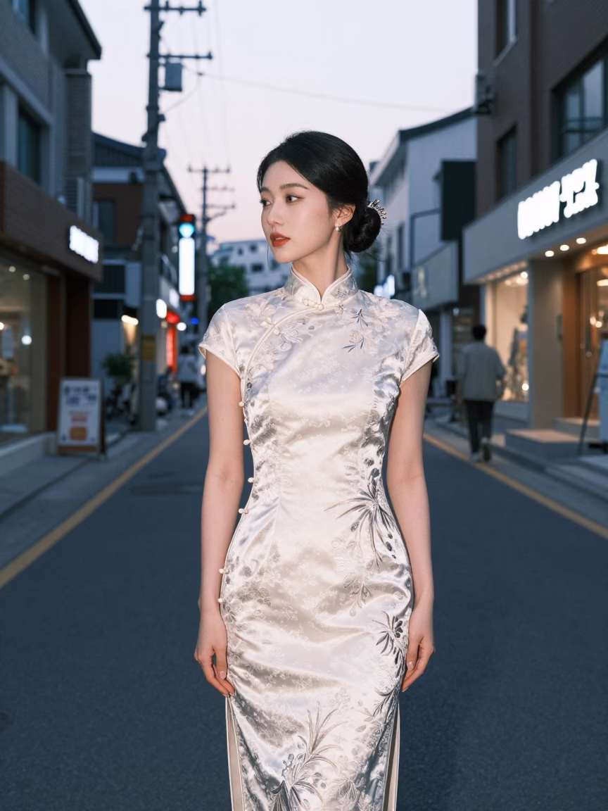 Elegant Woman in Seoul at The Early Evening Light in in Seoul, South Korea
