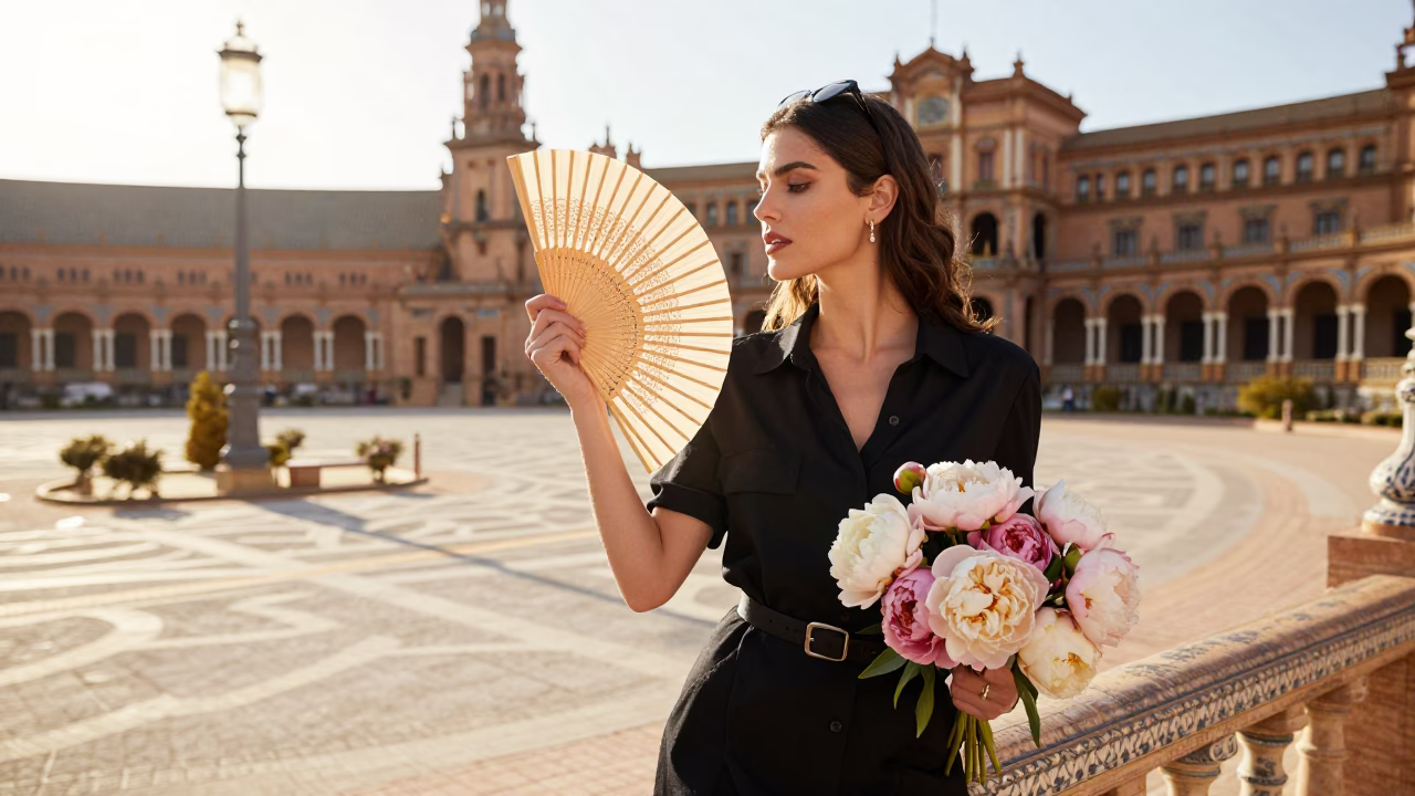 Elegant Woman in Seville at The Late Morning Light in in Seville, Spain