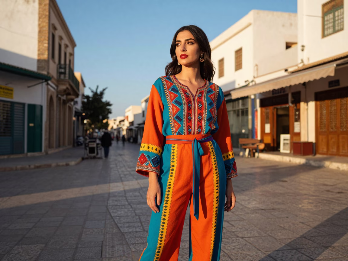 Elegant Woman in Tunis at Clear Late-afternoon Light in in Tunis, Tunisia