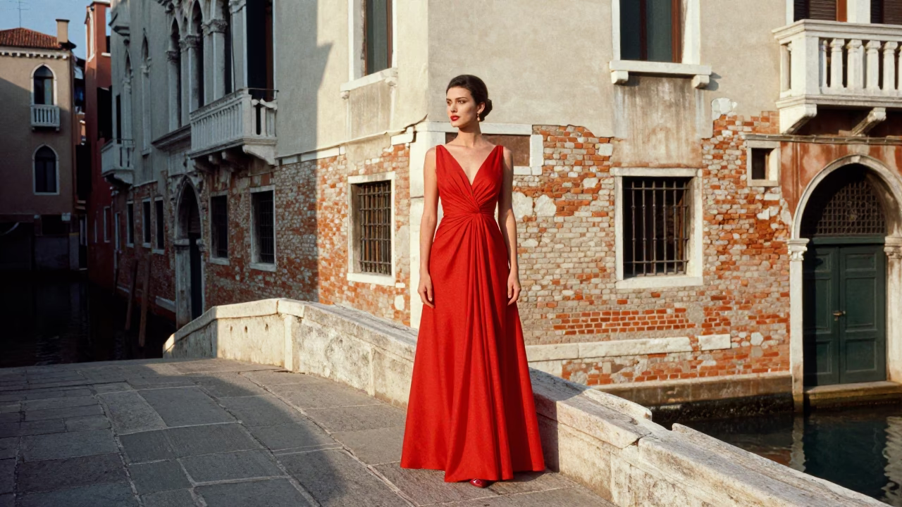 Elegant Woman in Venice at The Early Afternoon Light in in Venice, Italy