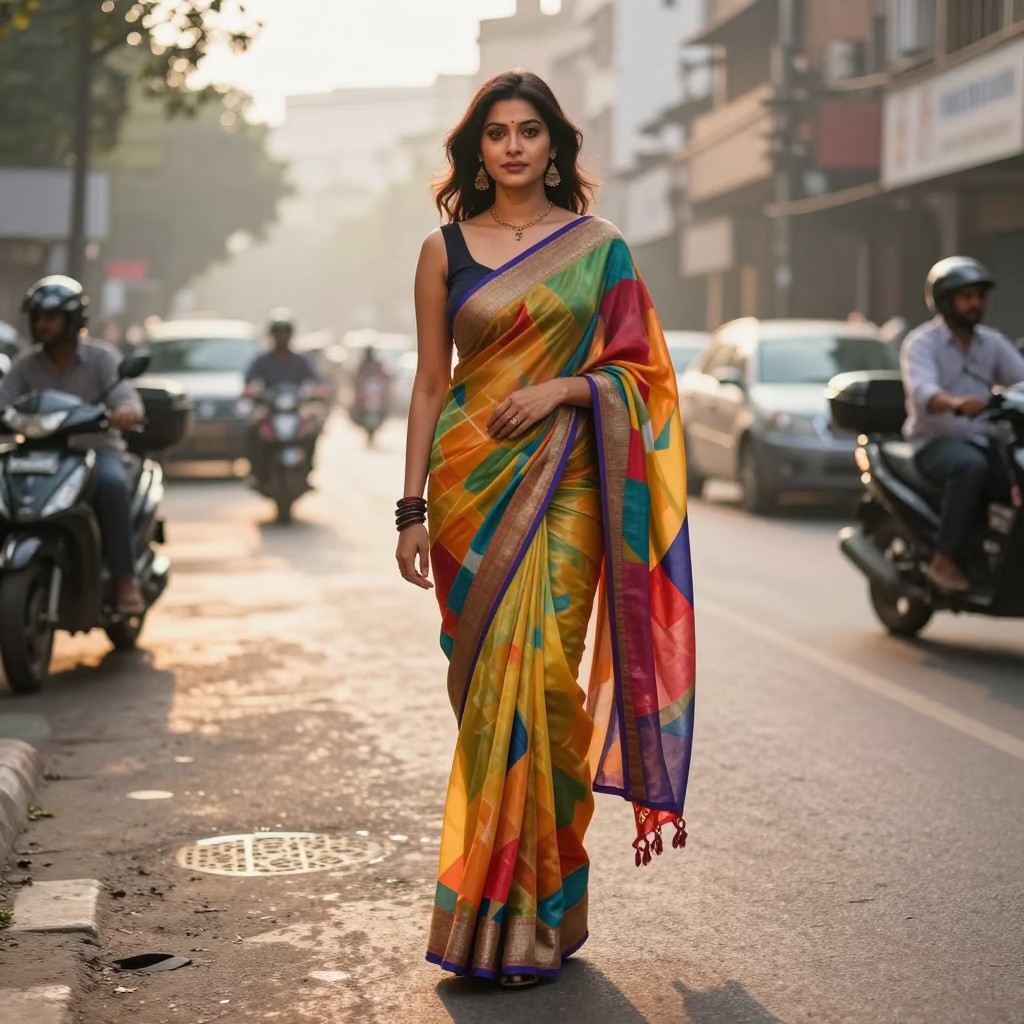 Elegant Woman just after sunrise in Hyderabad in in Hyderabad, India