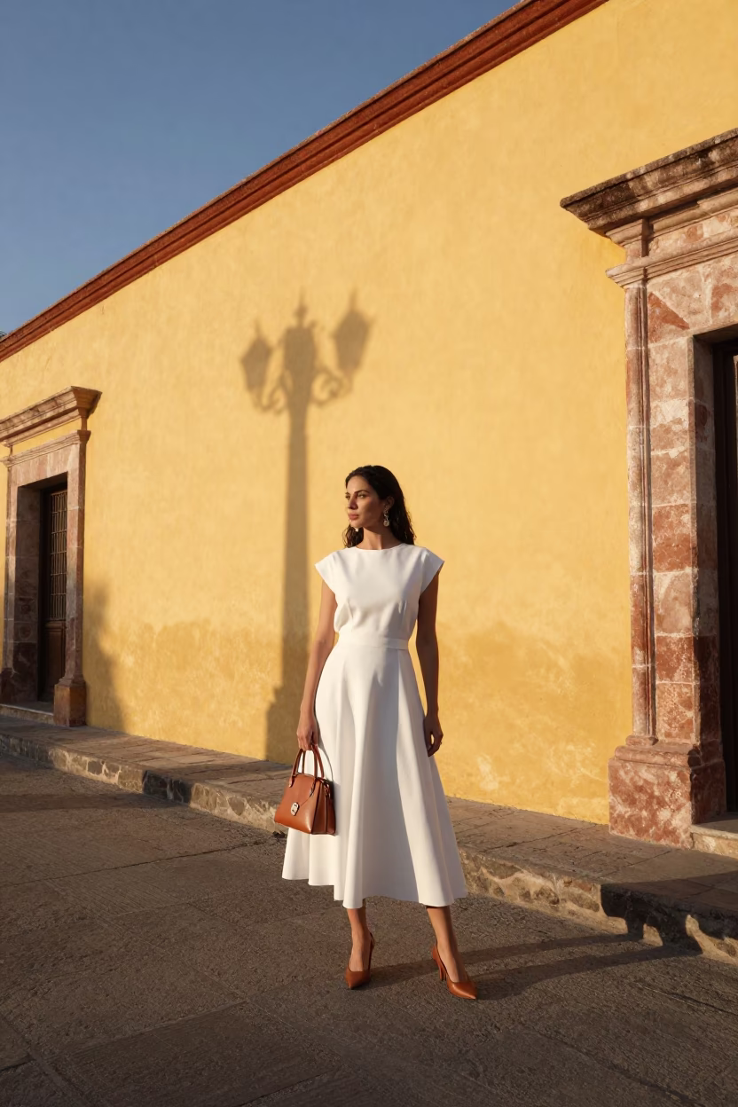 Elegant Woman just after sunrise in Merida in in Merida, Mexico