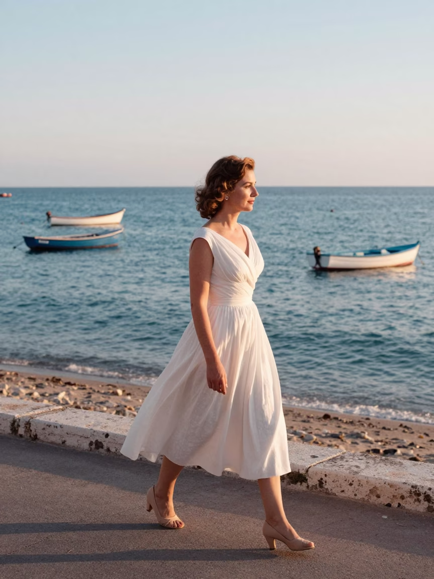 Elegant Woman just after sunrise in Nice in in Nice, France
